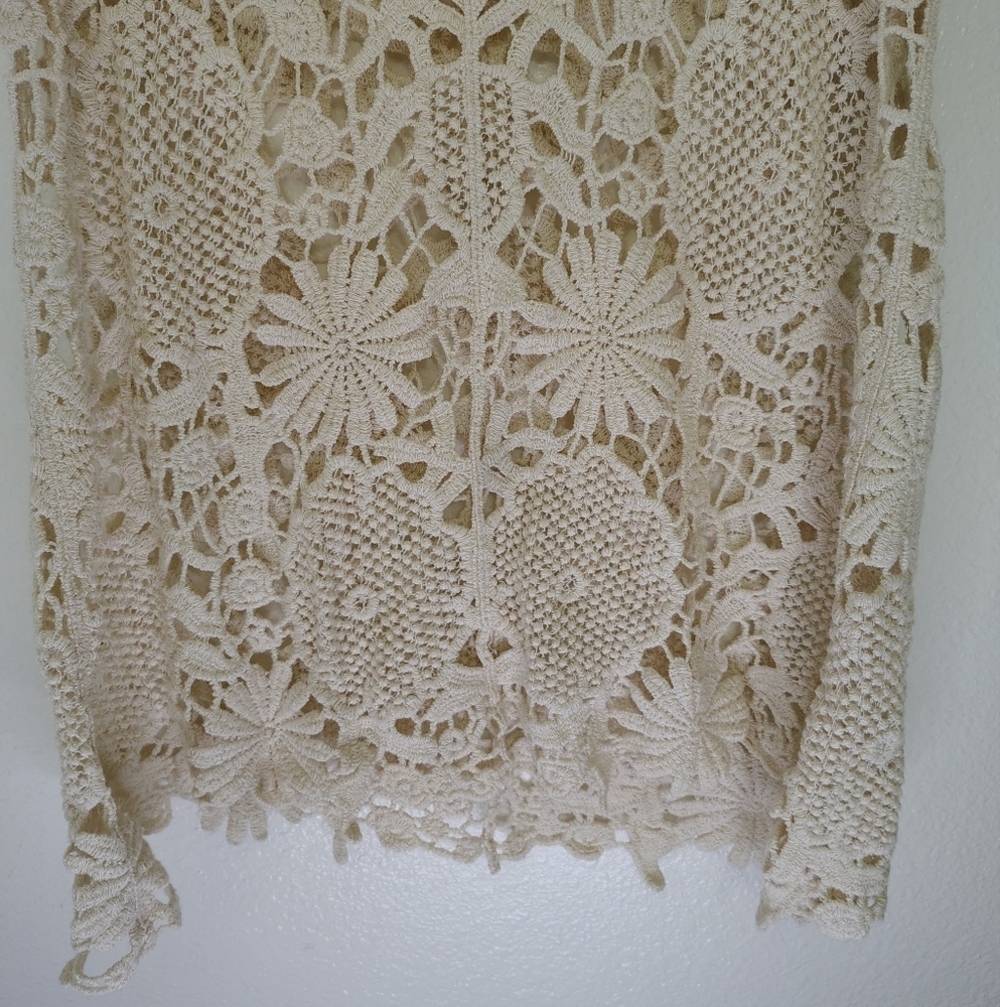 Moon Collection Cream Lace Knit Top 100% Cotton Sz M - Picture 3 of 9